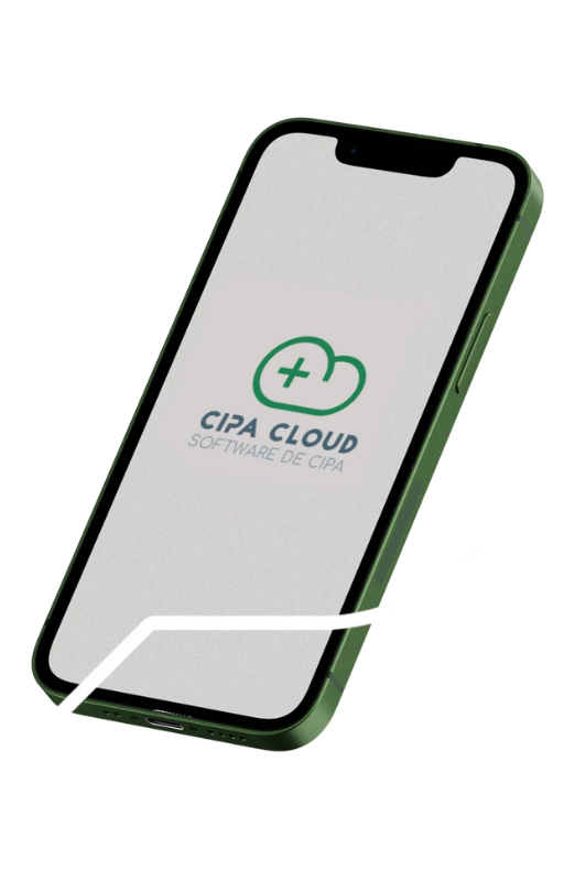 Exibe a ilustração de um celular com a Logo da CIPA Cloud, simbolizando a digitalização e facilidade de uso da plataforma.